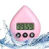 Silent Non-Ticking Battery Operated Shower Timer, NUOSWEK Waterproof Digital Timer, Small Size Cute Timer with Cute Hook (Pink)