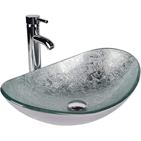 YOURLITE Bathroom Glass Vessel Sink with Chrome Faucet Cover