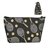 Funny Colourful Tennis Racquets and Tennis Balls Storage Bag Pouch Portable Gift for Girls Women Large Capacity Cosmetic Train Case for Makeup Brushes Jewelry Casual Travel Bag