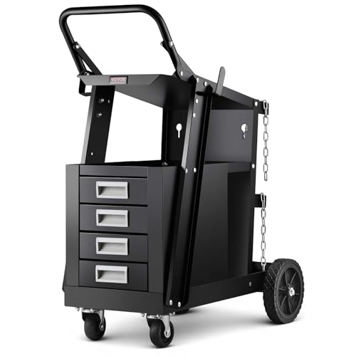 Image of VEVOR Welding Cart, 2-Tier 4 Drawers with 265LBS Static Weight Capacity, 360° Swivel Wheels, Tank Storage Safety Chains, Heavy Duty Rolling MIG Welder Cart for Mig Welder and Plasma Cutter