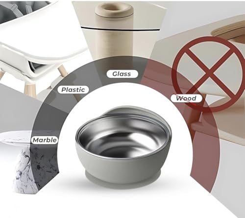 Image of NYALA Stainless Steel Toddler Plates Silicone Suction, Non-Slip Baby Plates BPA Free,Unbreakable Dishwasher Safe (Grey, Bowl)
