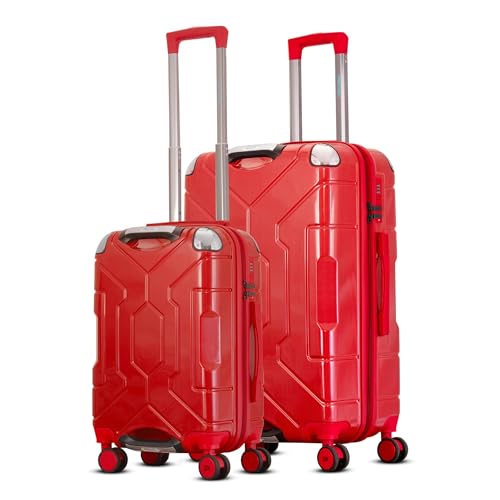 Image of Awenger Polycarbonate Trolley Bag Set - Cabin (50 cm) + Check-in (66 cm) | Hard Shell 8 Spinner Wheels | Lightweight & Durable Luggage | 360 Spinner | Water Repellent | Red