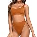 Dixperfect Two Pieces Bikini Sets Swimsuit Low Scoop Top High Waisted Cheeky Bottom (S, Dark Orange)
