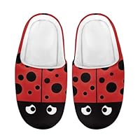 Kuiaobaty Ladybird Print Kids' Fuzzy Slippers Warm Slip On Slipper, Fun Ladybird Dots Cozy Memory Foam House Shoes Anti-Slip Sole for Winter\u200C