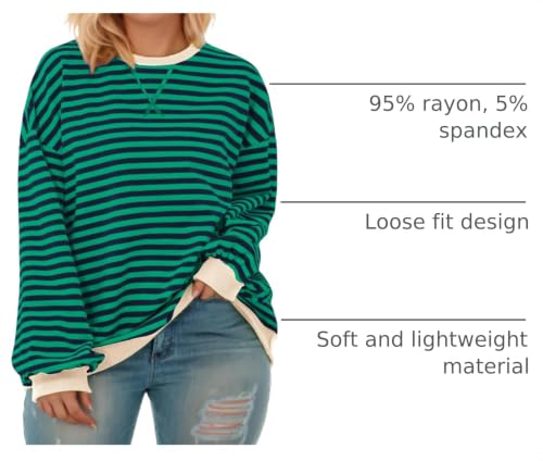 Image of ROSRISS Womens-Plus-Size-Oversized-Sweatshirts Striped Colorblock Long Sleeve Shirts Casual Crewneck Pullover Sweaters XL-5XL