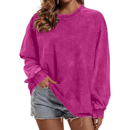 T-Shirts for Men Drop Shoulder Oversized Pullover Sweatshirt Solid Color Crewneck Washed Shirts Retro Distressed Tops3