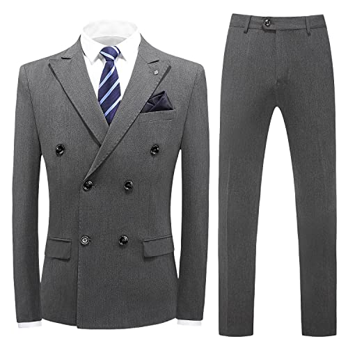 MOGU Mens Suits 3 Piece Double Breasted Suit Solid Blazer Slim Fit Tuxedo Groomsmen Wedding Dinner Formal Dress