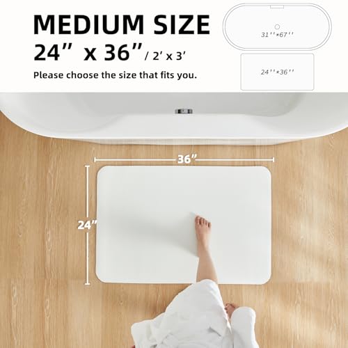 White Bath Mat, Bathroom Rugs Non Slip Washable Thin Absorbent Quick Dry Bath Mat Fits Under Door Bathroom Floor Mat Perfect for Bath, Shower, or Sink 24"x36" White