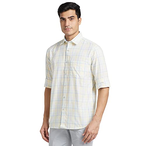 Image of Colorplus Men's Pure Cotton Checks Pattern Tailored Fit Spread Collar Full Sleeve Casual Shirt