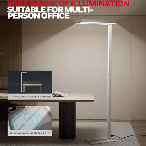 Image of Honeywell LED Floor Lamp Modern - 02E Sunturalux Eye Caring Standing Light, 6000LM 60W 4000K Natural Daylight Dimmable Reading Tall Lampara for Home Office Living Room Bedroom