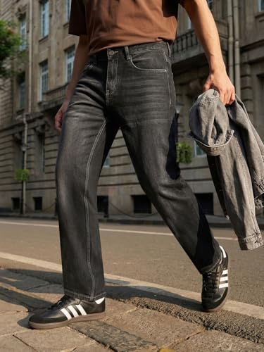 Image of Urbano Fashion Men's Relaxed Fit Washed Denim Jeans Non-Stretchable