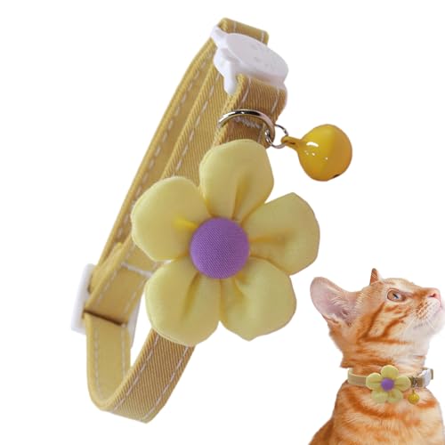 Collar para gato, para gatito, ajustable con flor y campanilla para gatos perros y cachorros, cómodo para paseos diarios y actividades al aire libre