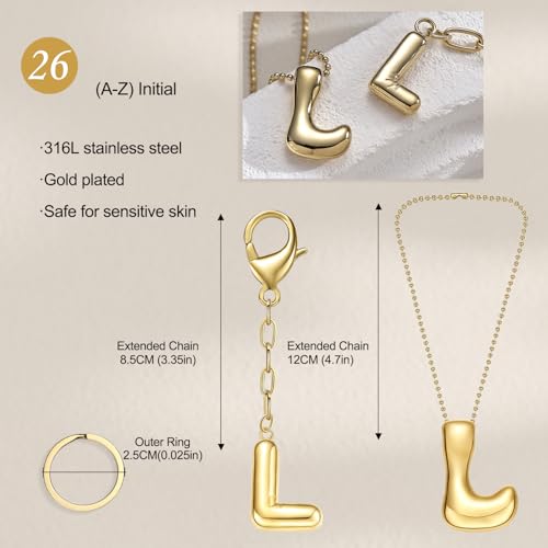 COTATI Gold Plated Bubble Letter Keychain for Women Initial Monogram Pendant Charm Keychains for Bag Handbags Purse