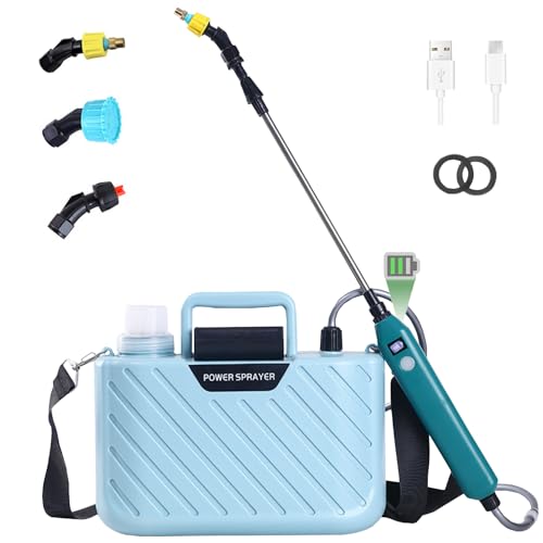 DOUBFIVSY 5L Pulverizador Eléctrico para Plantas, Pulverizador a Presión a Batería Recargable, Pulverizador de Jardín AutoPump con 3 Boquillas Regulable, Nivel de Batería Visible (Azul)