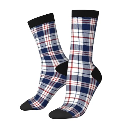 Red Blue Tartan Plaid Men'S And Women'S Unisex Crew Socks, Quick-Drying Fabric For Casual, Gym & Office Wear