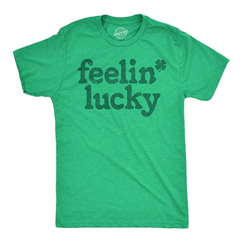 Mens St Patricks Day Shirt – Feelin Lucky Graphic Tee, Funny Irish Shamrock T Shirt, Soft Cotton Green Clover Outfit for Holiday Parade & Parties - Green - XL