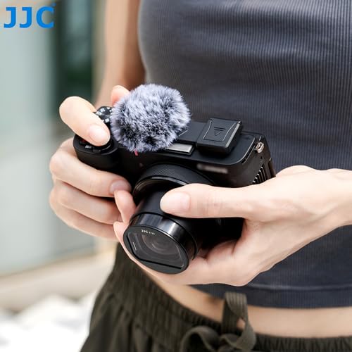 JJC Parabrisas compatible con cámara Canon PowerShot V1 Vlog, adaptador de zapata fría con micrófono resistente al viento, accesorio para parabrisas peludo (negro) - imagen 7