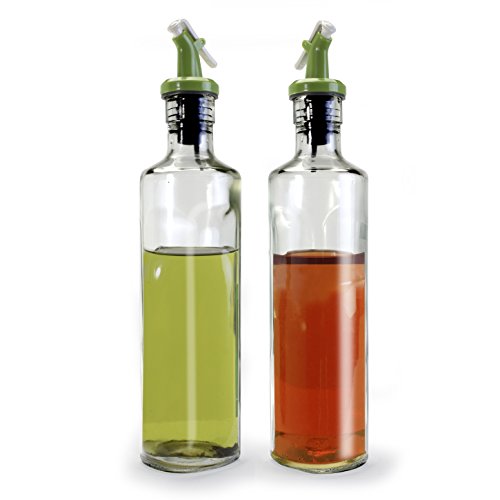 Danesco Retro Glass Oil & Vinegar Bottles Cruet Set with Pourers