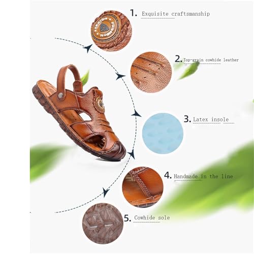CLSQLXYJZC Men's Outdoor Leather Closed Toe Soft Sole Adjustable Arch Support Beach Sandals, Casual Two Uses Beach Flat Walking Breathable Sandles, for Travel, Beach, Meeting, Shopping, Leisure2