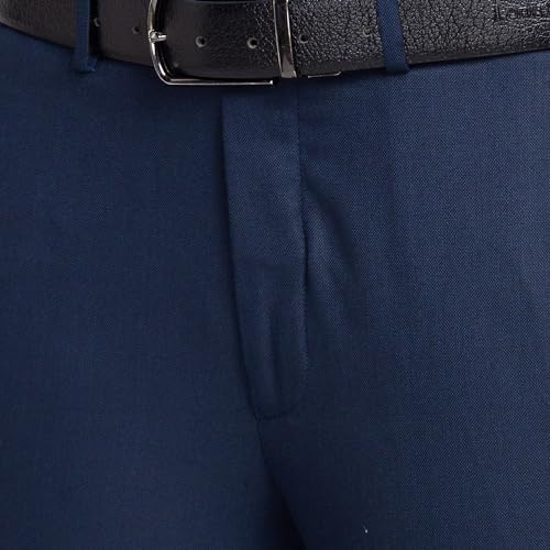Image of Park Avenue Men's Mid Rise Solid Pattern Super Slim Fit Polyester Blend Flat Front Formal Trouser