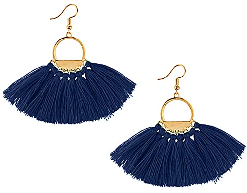Suyi Women Tassel Earrings Bohemia Fan Shape Thread Tassel Statement Drop Dangle Earrings for Girl Lady