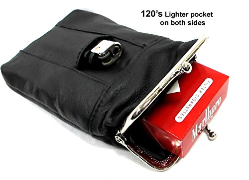 2Pc Set Soft Leather Cigarette Case 100S+120S - Black #TOP2