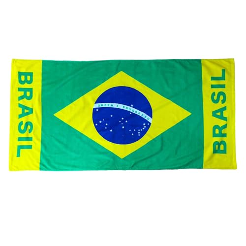 Beyond Happy Toalla de playa y baño con bandera gigante de Brasil, 100 % algodón y 150 cm x 75 cm, toalla de playa de vacaciones de Brasil, toalla de baño grande para fanáticos del deporte brasileño,