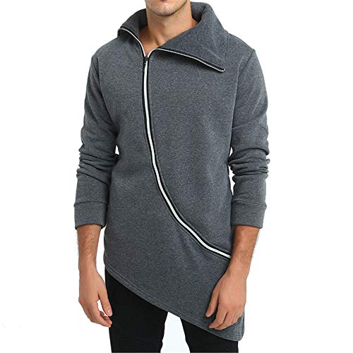 PRJN Suéter informal irregular para hombre de otoño e invierno, suéter con cremallera diagonal, suéter de manga larga con cremallera diagonal, suéteres casuales de manga larga con cremallera irregular