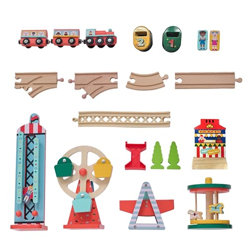 Image of Teamson Kids Wooden Train Table - Carnival-Themed Amusement Park Playset | Ferris Wheel, Carousel & Train Track, Interactive Toy for Toddlers, With Storage, Ages 3+