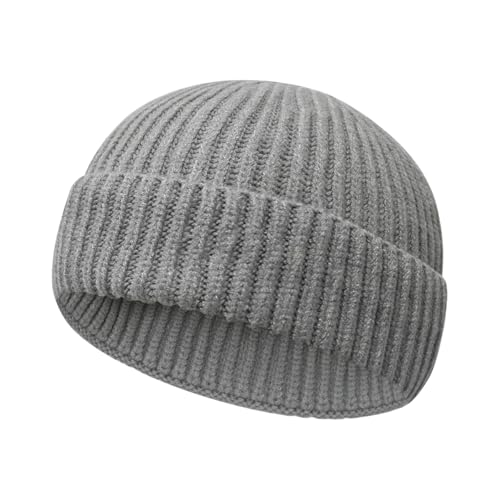 Image of Wool Fisherman Beanies for Men Women Short Cuff Knit Beanie Winter Warm Hats Trawler Hat Stylish Watch Cap