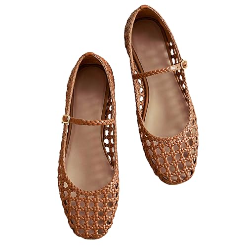 Image of Woven Mesh Ballet Flats for Women Square Toe Mary Jane Flats Buckle Strap Flat Shoes Comfortable Ballerina Flats Dressy Mesh Shoes Casual Mary Janes for Women