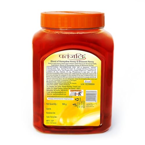 Image of Patanjali Pure Natural Honey 500g - No Added Sugar Raw Natural Bee Madhu Honey | No Artificial Colour | Ideal for Eating Cooking & Daily Wellness Use (Pack of 3)