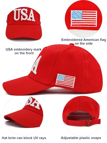 Image of 4Pcs USA Hats for Men Patriotic Hat Embroidered American Flag Baseball Cap | Classic USA Hat & USA Cap Set | 100% Cotton | American Flag Hats for Men Women | Adjustable Baseball Cap for Daily Wear