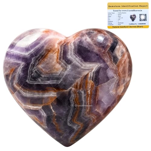 Image of Certified Amethyst Chevron Crystal Heart Palm Pebbles Stones for Anxiety Stress Relief Massage - AAA Grade Original Healing Gemstone Agate Heart Palm Stone for Yoga Meditation Spiritual