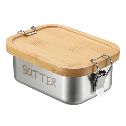SUMNACON Beurrier en acier inoxydable avec couvercle en bambou, 550 ml, support de beurre de cuisine pour comptoir, peut contenir 1 beurre East Coast pour...