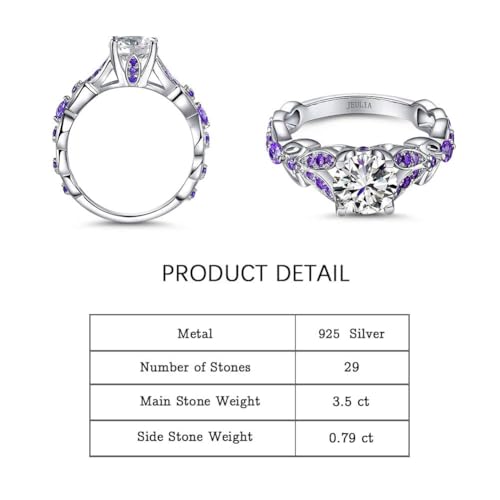 Jeulia 4.3 Carat Personalized Sterling Silver Butterfly Rings for Women Purple Amethyst Bridal Round Cut Wedding Engagement Eternity Valentine's Promise Ring Set2