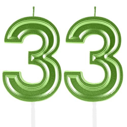 33th Birthday Candles,Green Numeral 33 Cake Topper Decoration Girls Boys Birthday Theme Party Wedding Anniversary Celebration Supplies