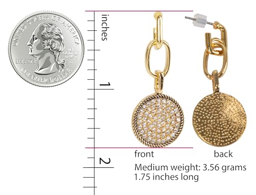 Modern Gold Crystal Drop Earrings for Women with Pavé Disc and Oval Link Design – Lightweight Statement Dangle Earrings – Trendy Fashion Jewelry Gift Idea, Gold or Silver3