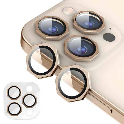 Image of GadgetBite Snaptra Octagon Lens Protector Compatible With iPhone 16 Pro & iPhone 16 Pro Max - 9H Tempered Glass Camera Cover with Metal Ring, Scratch-Resistant,Camera Lens - Desert Titanium