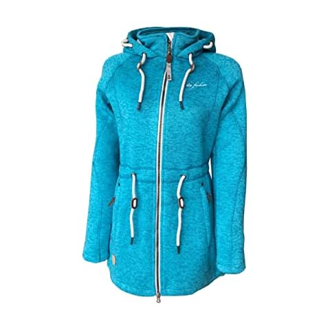 Dry Fashion Damen Wollfleece Mantel St. Peter-Ording - Wintermantel Frauen Outdoorjacke Damen Winterjacke mit Kapuze in Capri Blau Größe 38 Cover