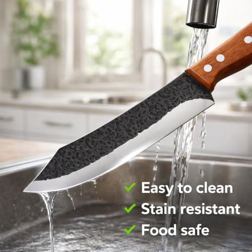 Image of Machado Heavy Duty Cleaver Knife | Forged Stainless Steel Butcher Knife with Wooden Handle | Hammered Blade for Meat Cutting, Chopping & Outdoor BBQ | Professional Chef & Home Use