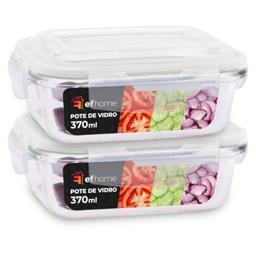 KIT 2 Potes de Vidro Retangular com Tampa Hermética 370ml Cor: Transparente