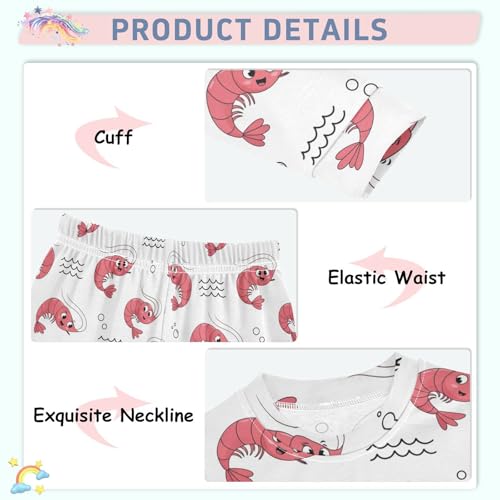 Pajama Sets Long Sleeve Cute Shrimp Pattern Soft Comfy Sleepwear 2 Piece PJS 3-8T4