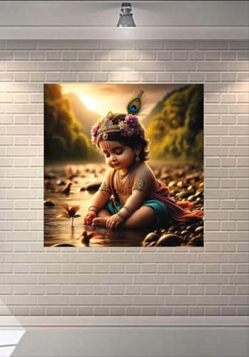 Image of Akki World Baby Krishna God Wall Poster for Pooja Room, Kids Room, Living Room (Mulitcolor, Size - 46Cm X 46Cm)