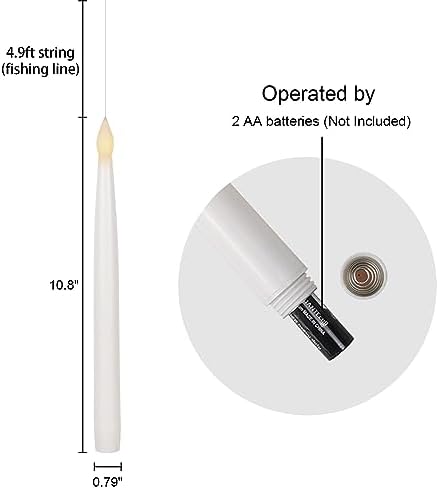 GenSwin 10.8" Floating Candles with Magic Wand Remote Timer, Flameless Taper Candles Flickering Battery Operated, LED Electric Hanging Window Candle Christmas Halloween Decorations(12 Pack, White)