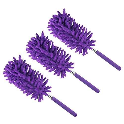 Image of MECCANIXITY Chenille Cleaning Duster, 11 to 31 Inch Washable Extendable Brush for Window, Furniture, Ceiling Fan, Purple Pack of 3