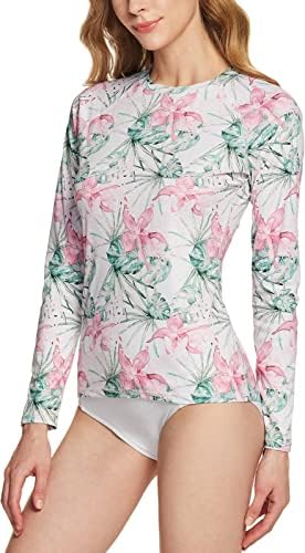 TSLA Women's UPF 50+ Long Sleeve Rash Guard Swim Shirts, UV Protection Sun Shirts, Regular-Fit Quick Dry Water Shirts, Sun Block Long Sleeve Floral Breeze, X-Large