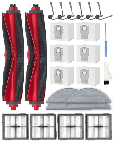 iRobacc 24 Stück Ersatzteile Set für Roborock Q10 S5+ Robot Staubsauger Zubehörsets mit 2 Hauptbürste 6 Seitenbürsten 4 HEPA Filter 6 Staubsaugerbeutel 4 Wischtücher 1 Bürste