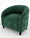GarveeHome Accent Chair Velvet Club Chair Comfy Armrest Upholstered Barrel Chair with Soft Padded Seat for Living Room Bedroom Study Waiting Room(Retro Green)
