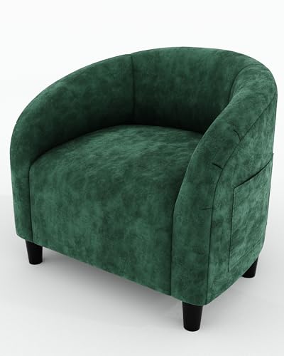 GarveeHome Accent Chair Velvet Club Chair Comfy Armrest Upholstered Barrel Chair with Soft Padded Seat for Living Room Bedroom Study Waiting Room(Retro Green)